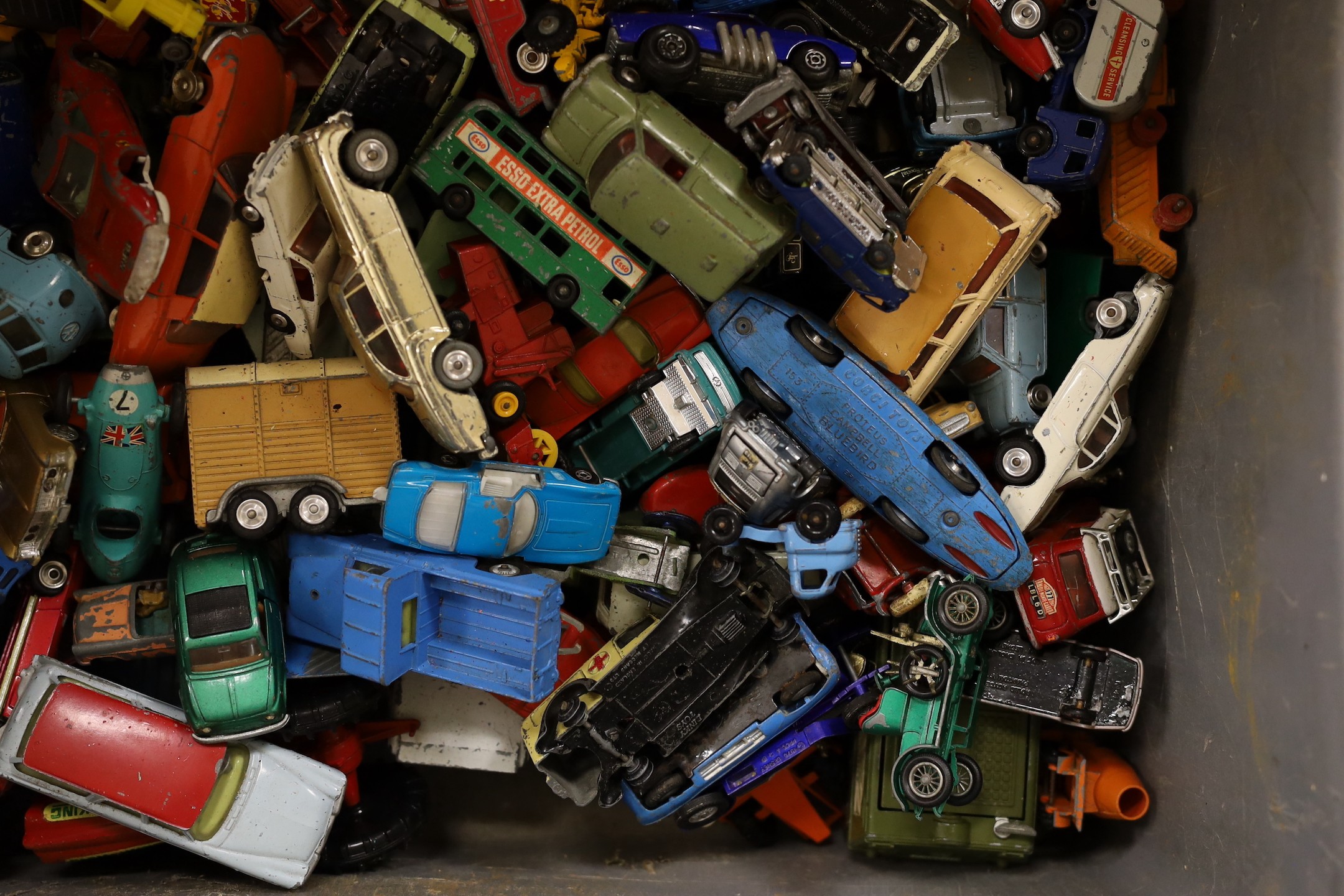 A large collection of used mixed die-cast toys